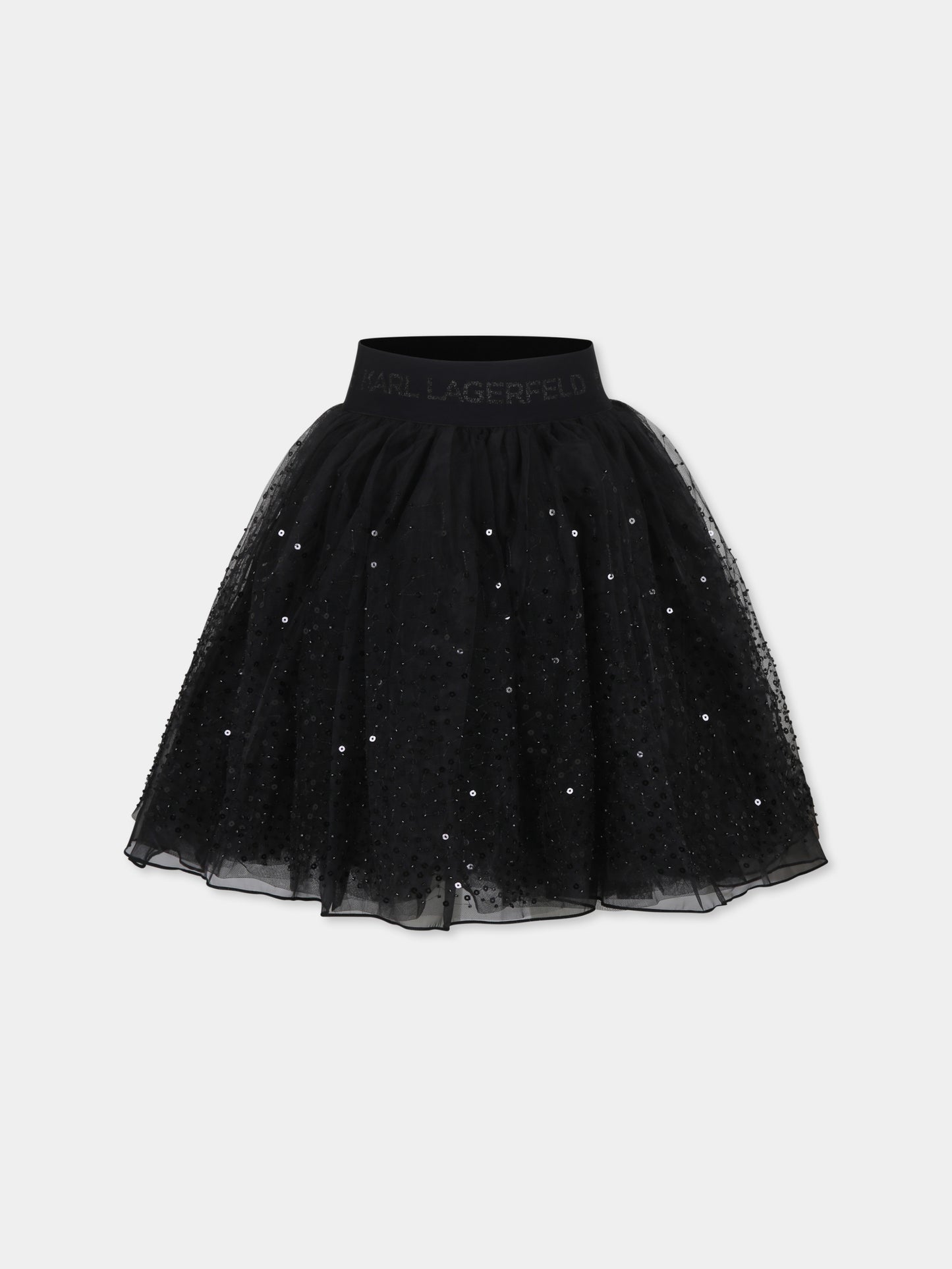 Gonna nera per bambina con logo e paillettes,Karl Lagerfeld Kids,Z30199 09B