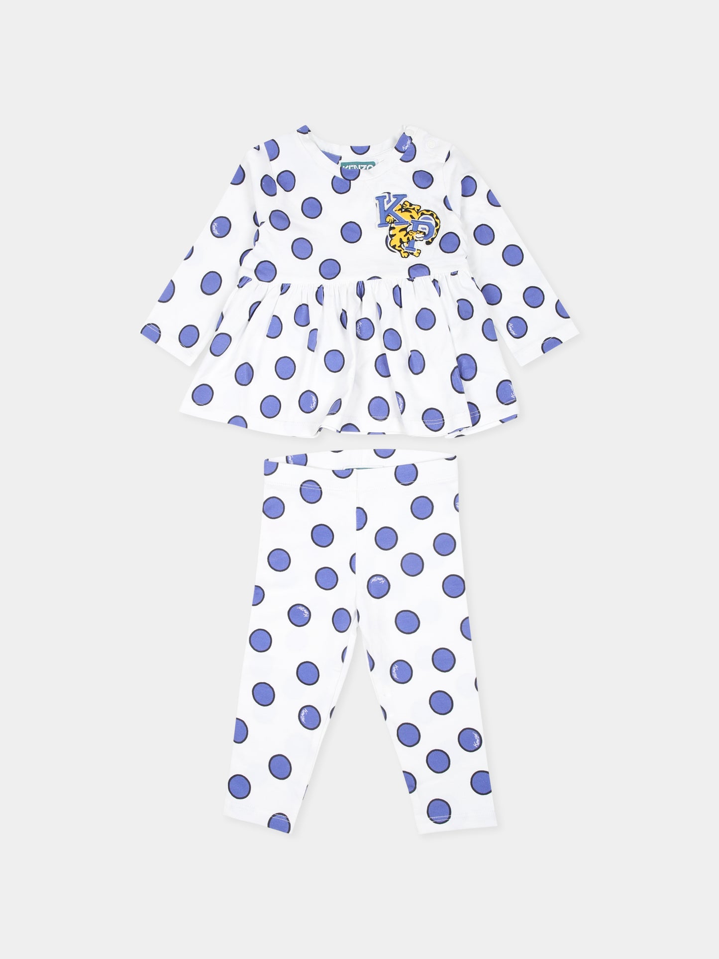 Completo bianco per neonata con pois e logo,Kenzo Kids,K60558 12P