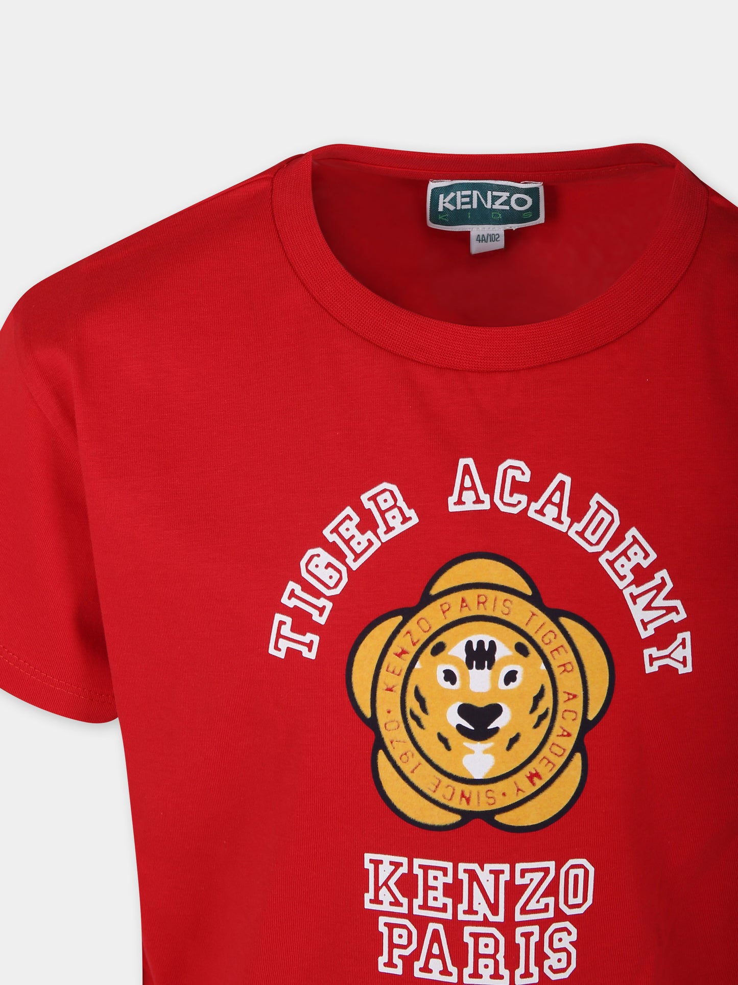 T-shirt rossa per bambino con tigre e logo,Kenzo Kids,K60749 968