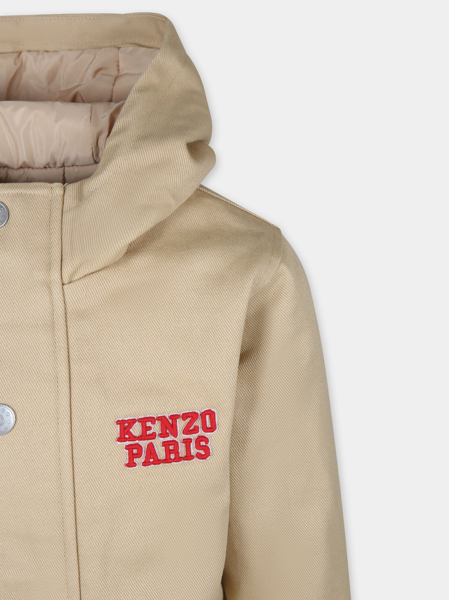 Parka beige per bambino con tigre e logo,Kenzo Kids,K60823 21D