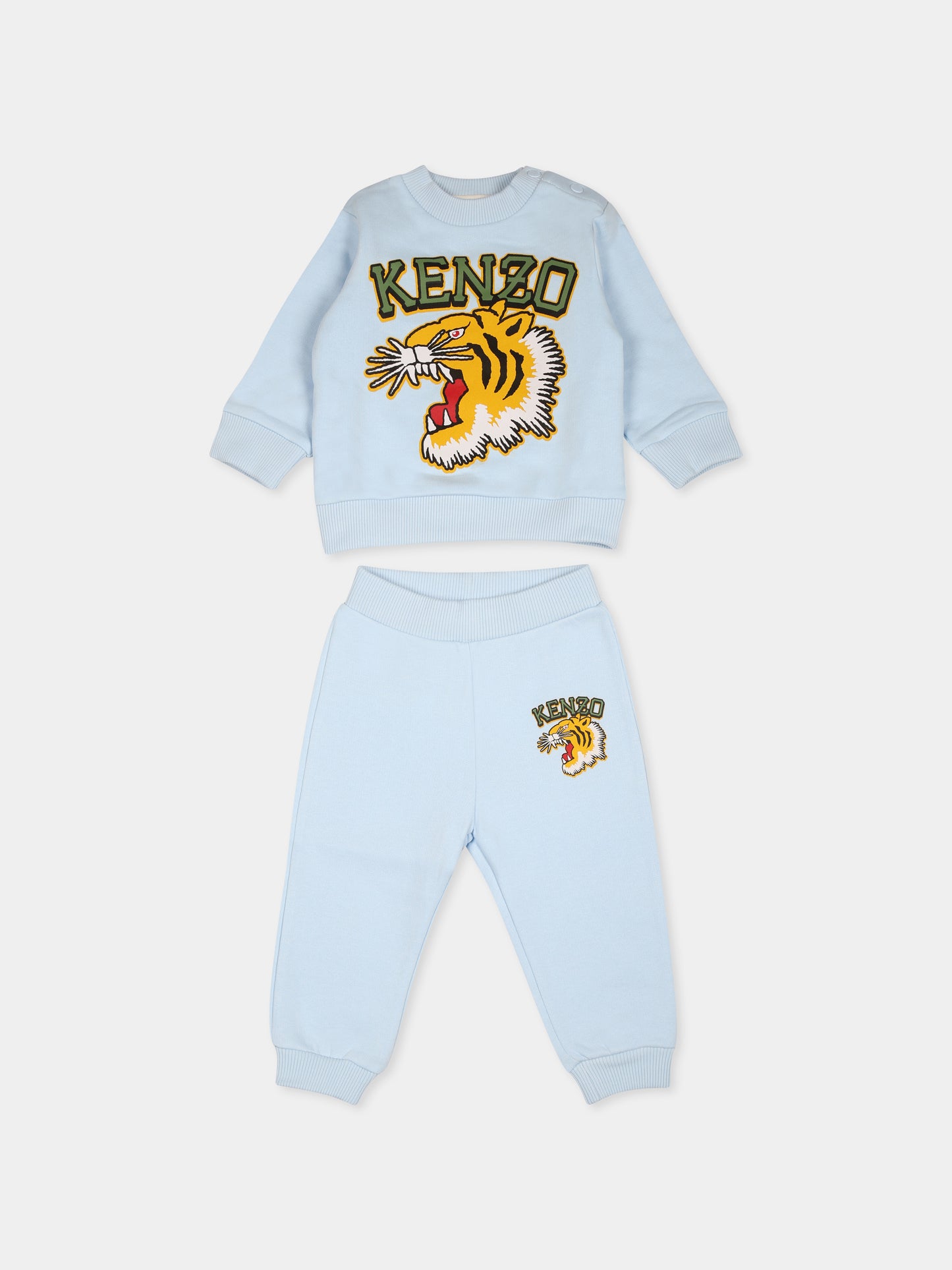 Completo celeste per neonato con tigre e logo,Kenzo Kids,K60515 78B