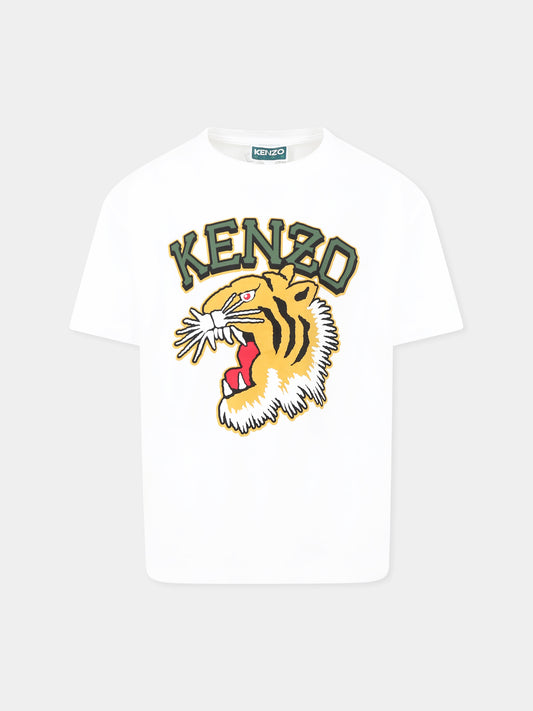 T-shirt bianca per bambini con tigre e logo
