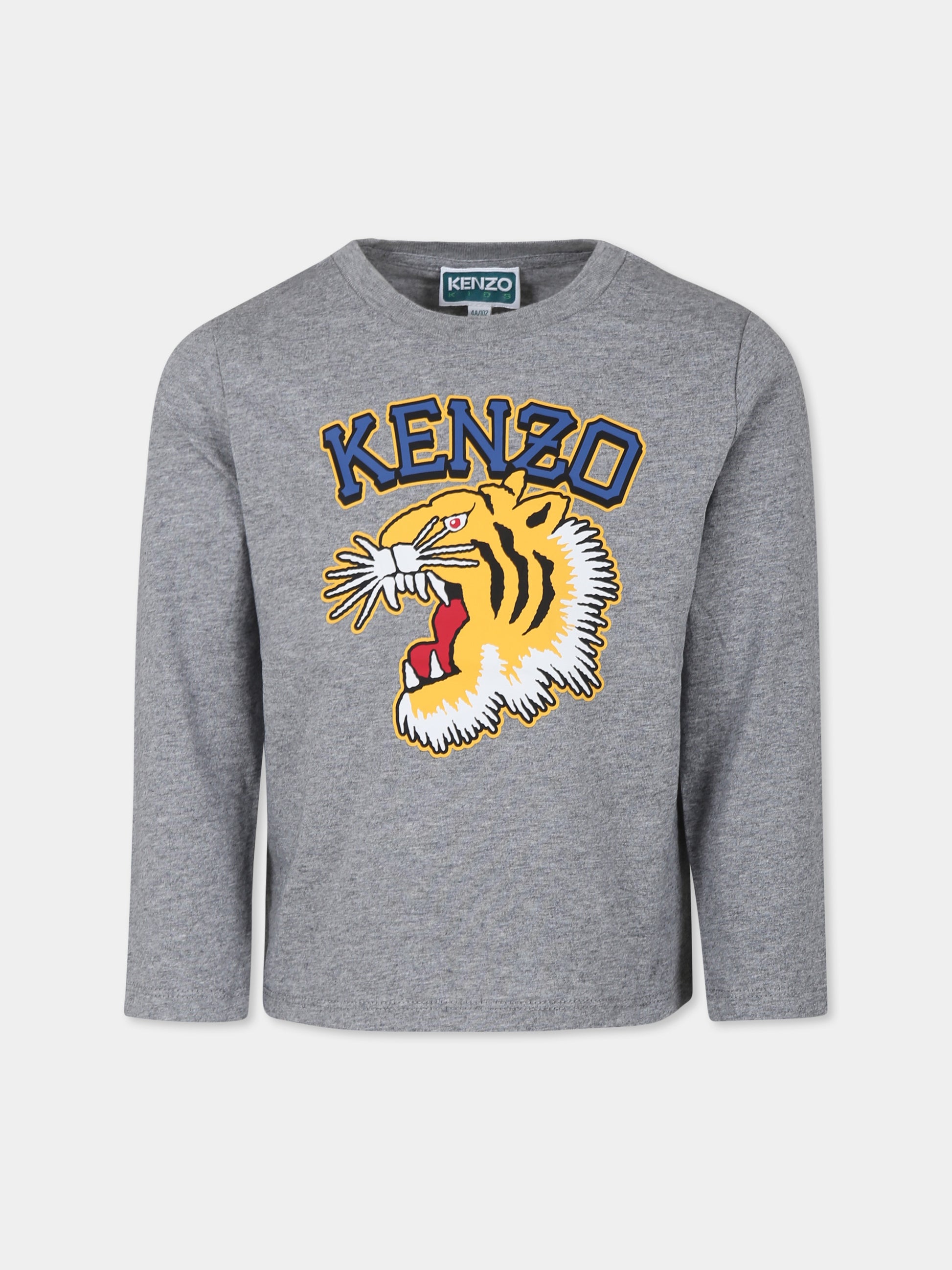 T-shirt grigia per bambino con tigre e logo,Kenzo Kids,K60766 A29