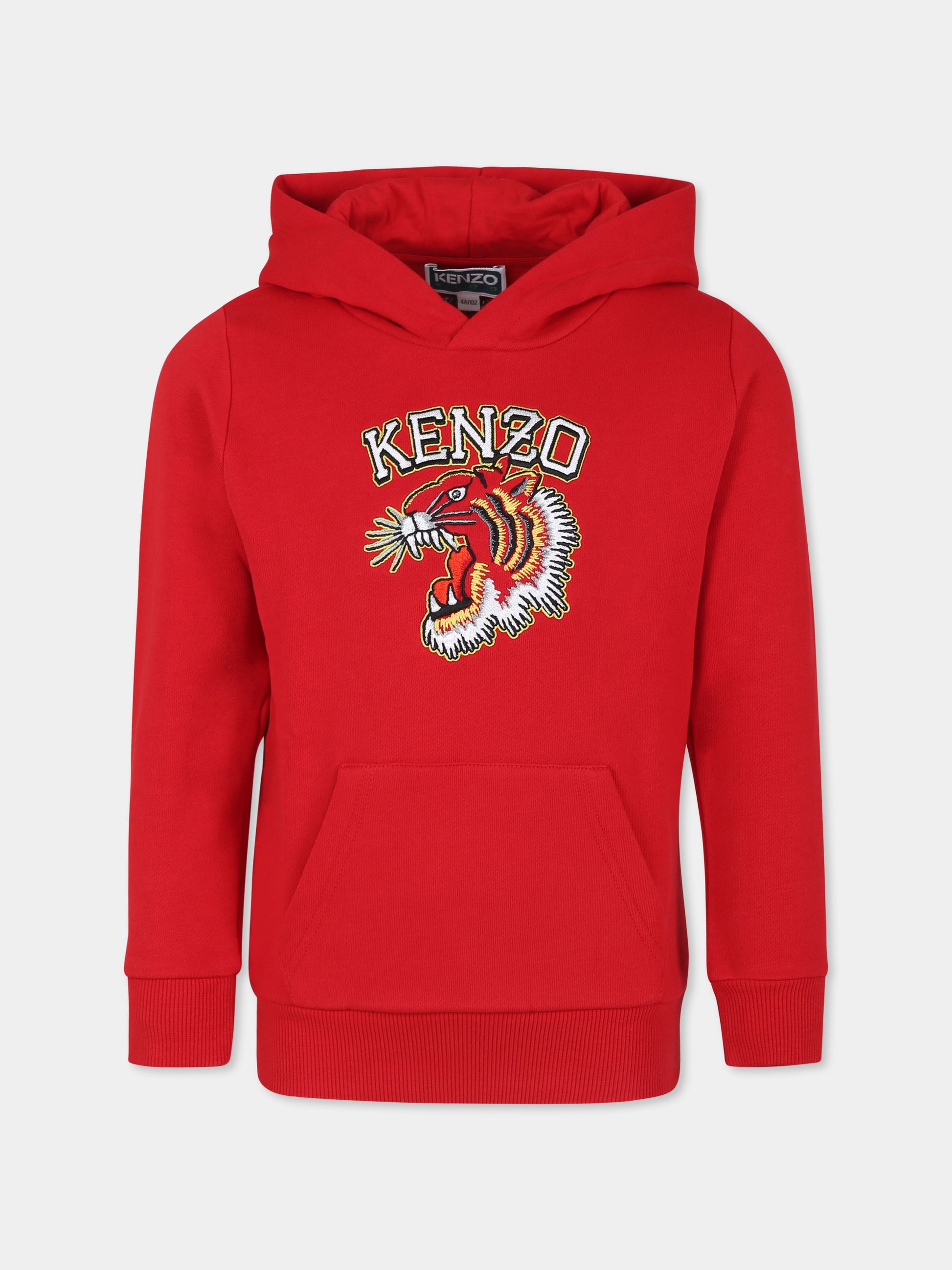 Felpa rossa per bambino con tigre e logo,Kenzo Kids,K60767 968