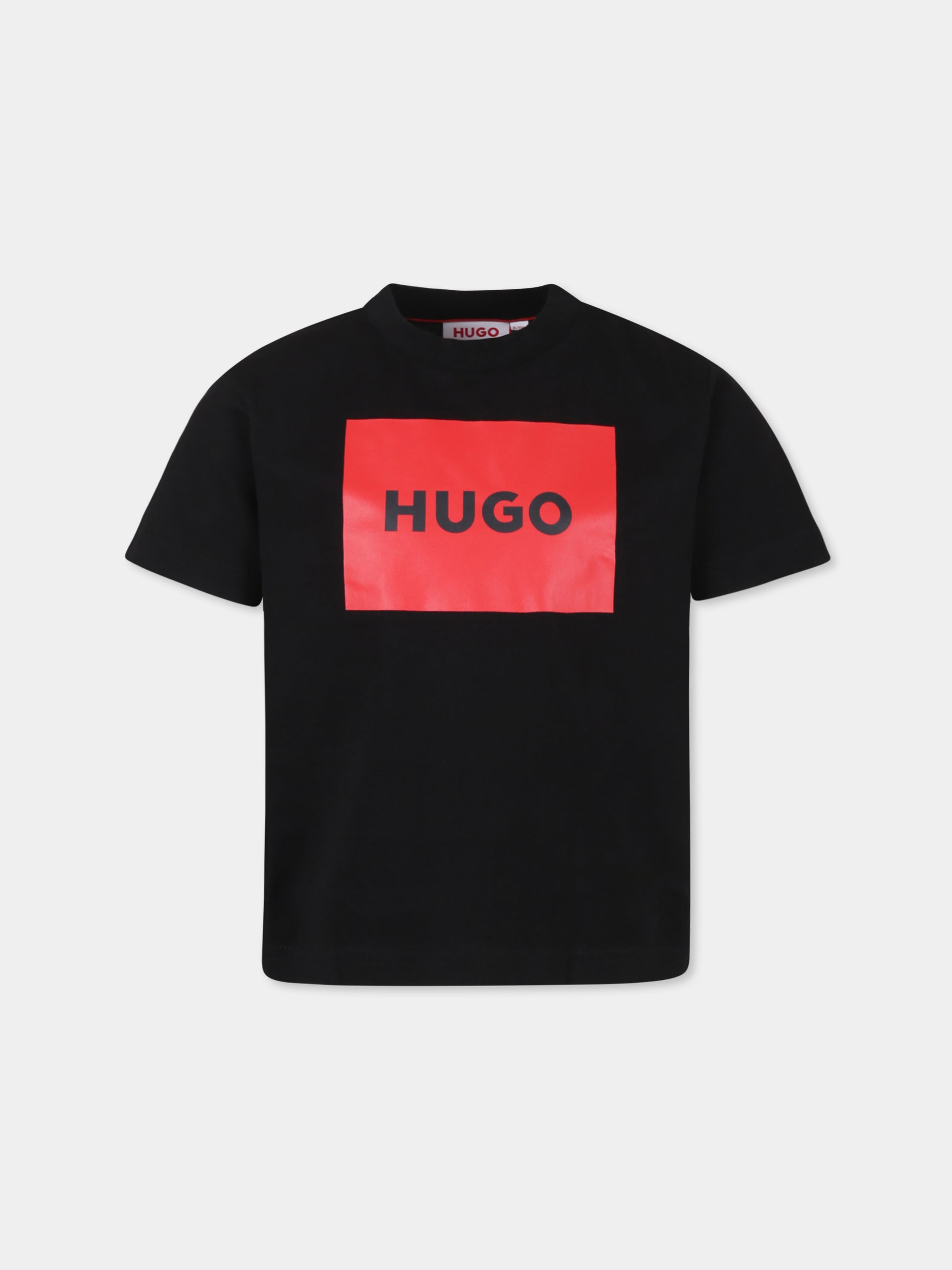 T-shirt nera per bambino con logo,Hugo,G00144 09B