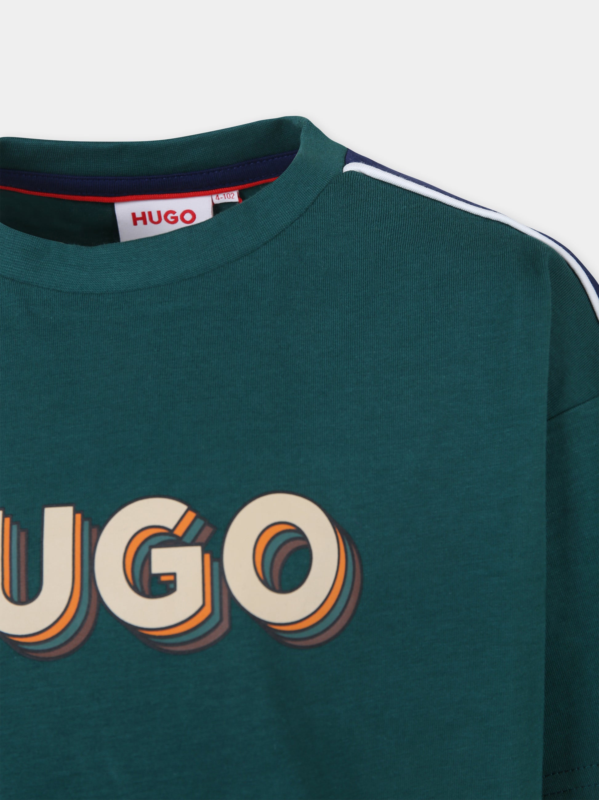 T-shirt verde per bambino con logo,Hugo,G00154 66H