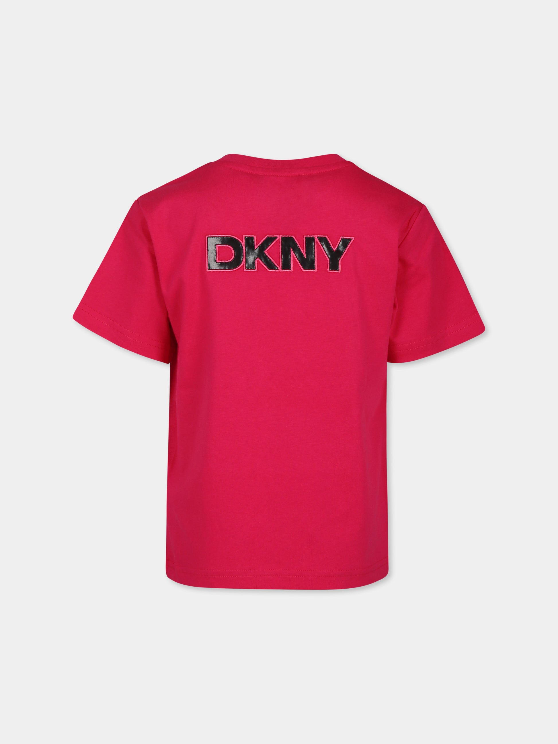 T-shirt fucsia per bambina con logo,Dkny,D60212 49N