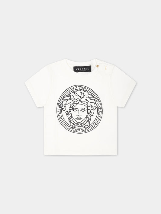 T-shirt bianca per neonati con stampa Medusa,Versace,1000102 1A04767 2W020