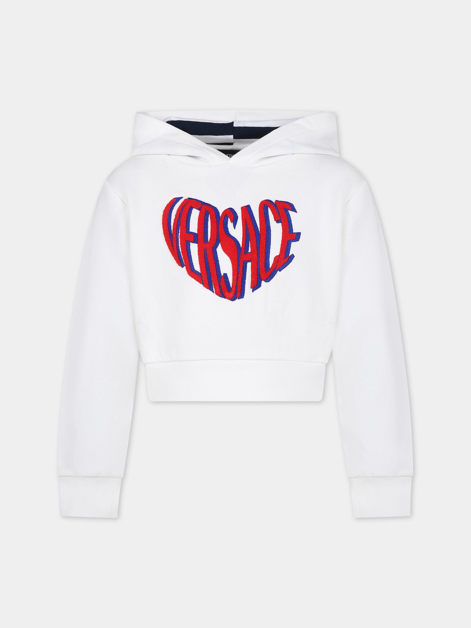 Felpa crop bianca per bambina con logo Versace,Versace,1005239 1A09693 2W070