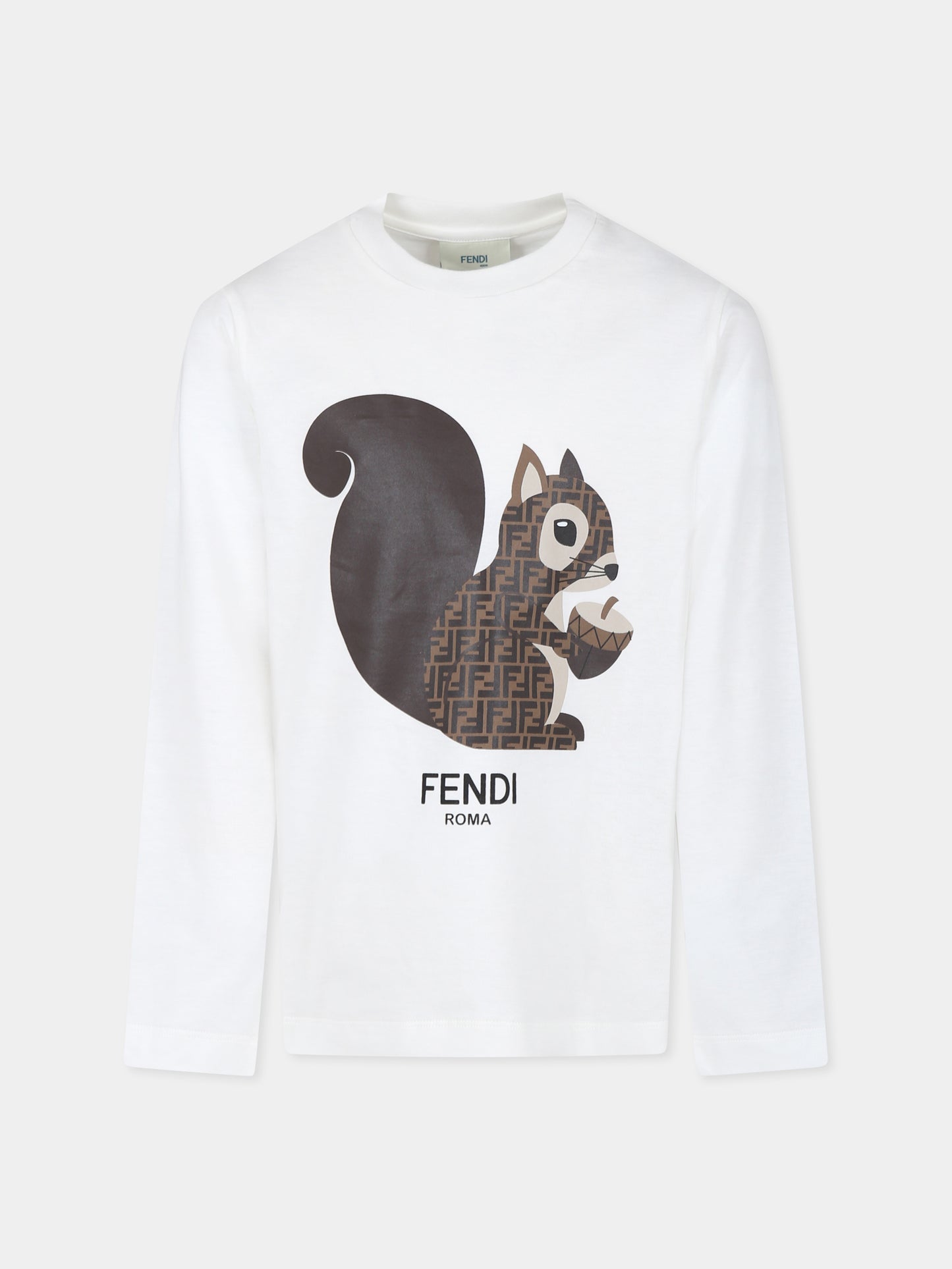 T-shirt bianca per bambini con scoiattolo Fendi