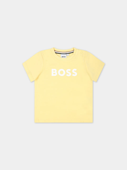 T-shirt gialla per neonato con logo,Boss,J05999 528