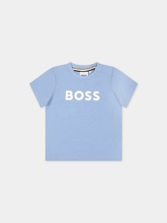 T-shirt celeste per neonato con logo,Boss,J05999 77A