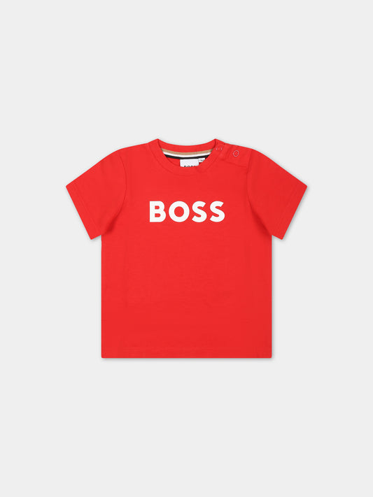 T-shirt rossa per neonato con logo,Boss,J05999 991