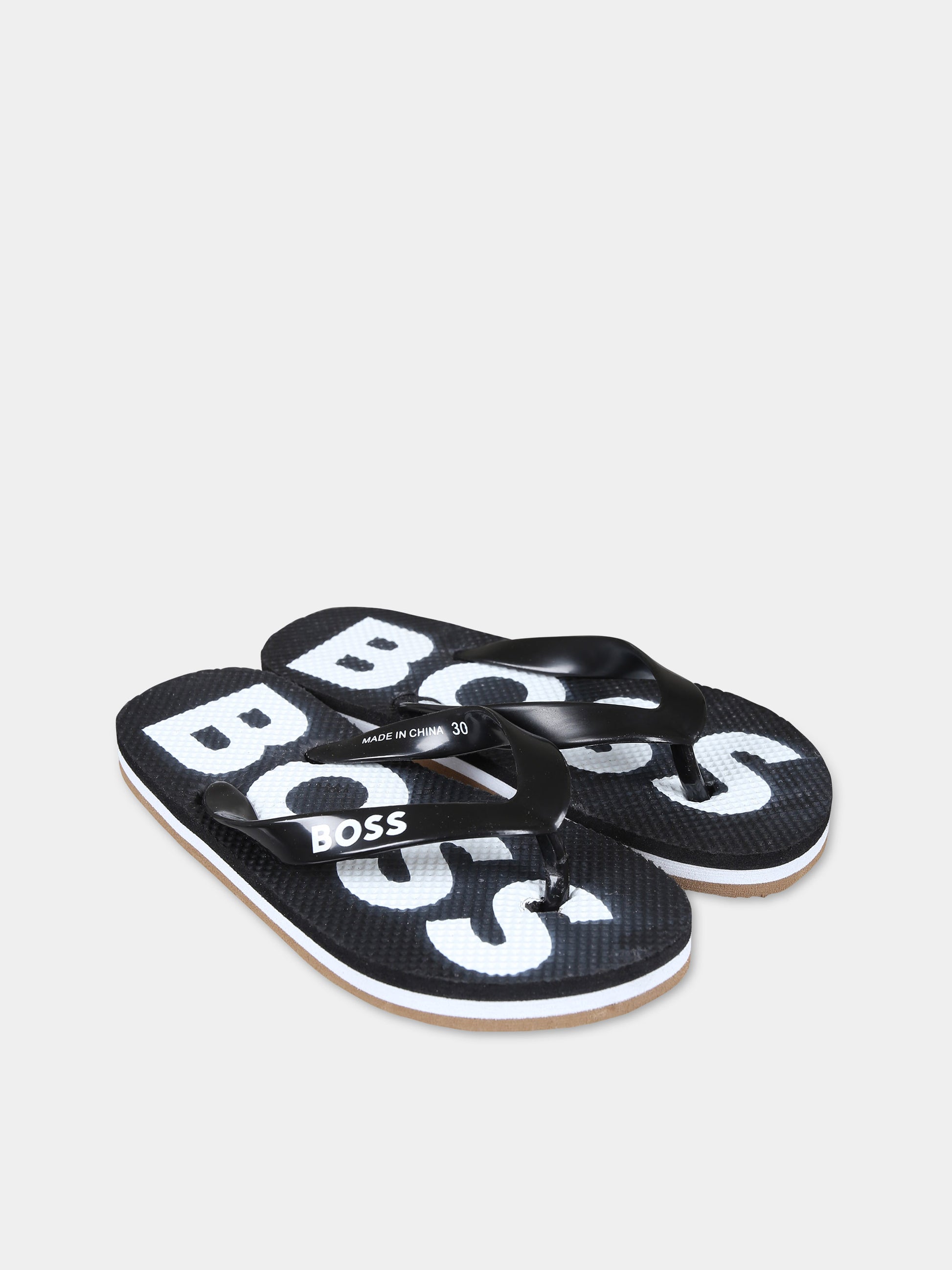 Infradito nere per bambino con logo,Boss,J29328 09B