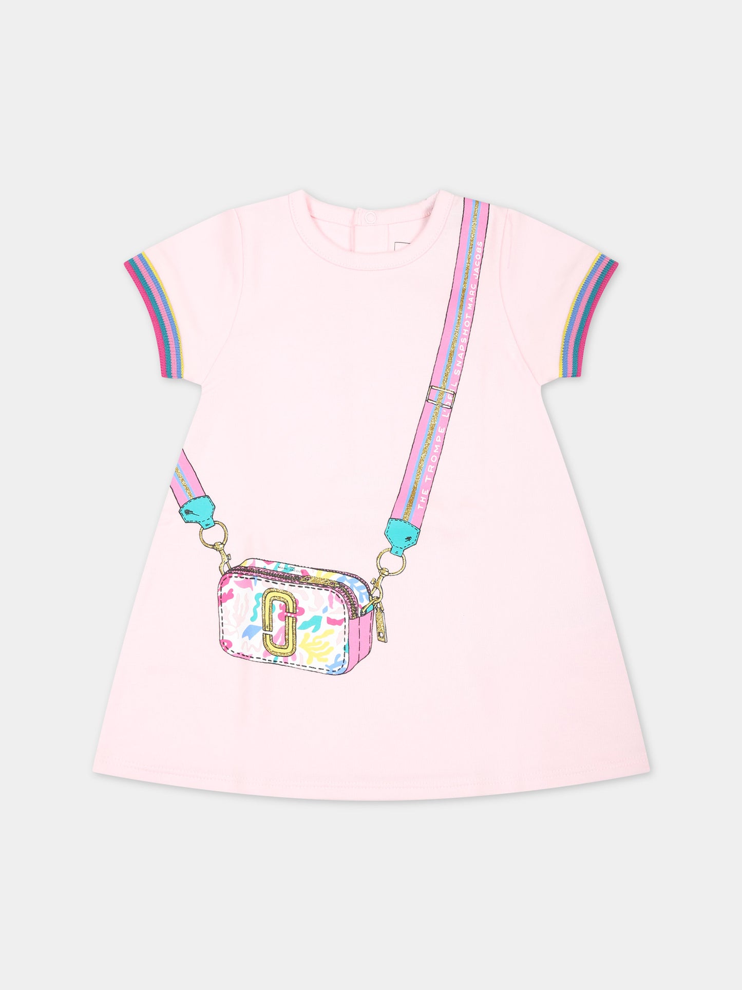 Vestito rosa per neonata con stampa borsa e logo,Marc Jacobs,W92021 475