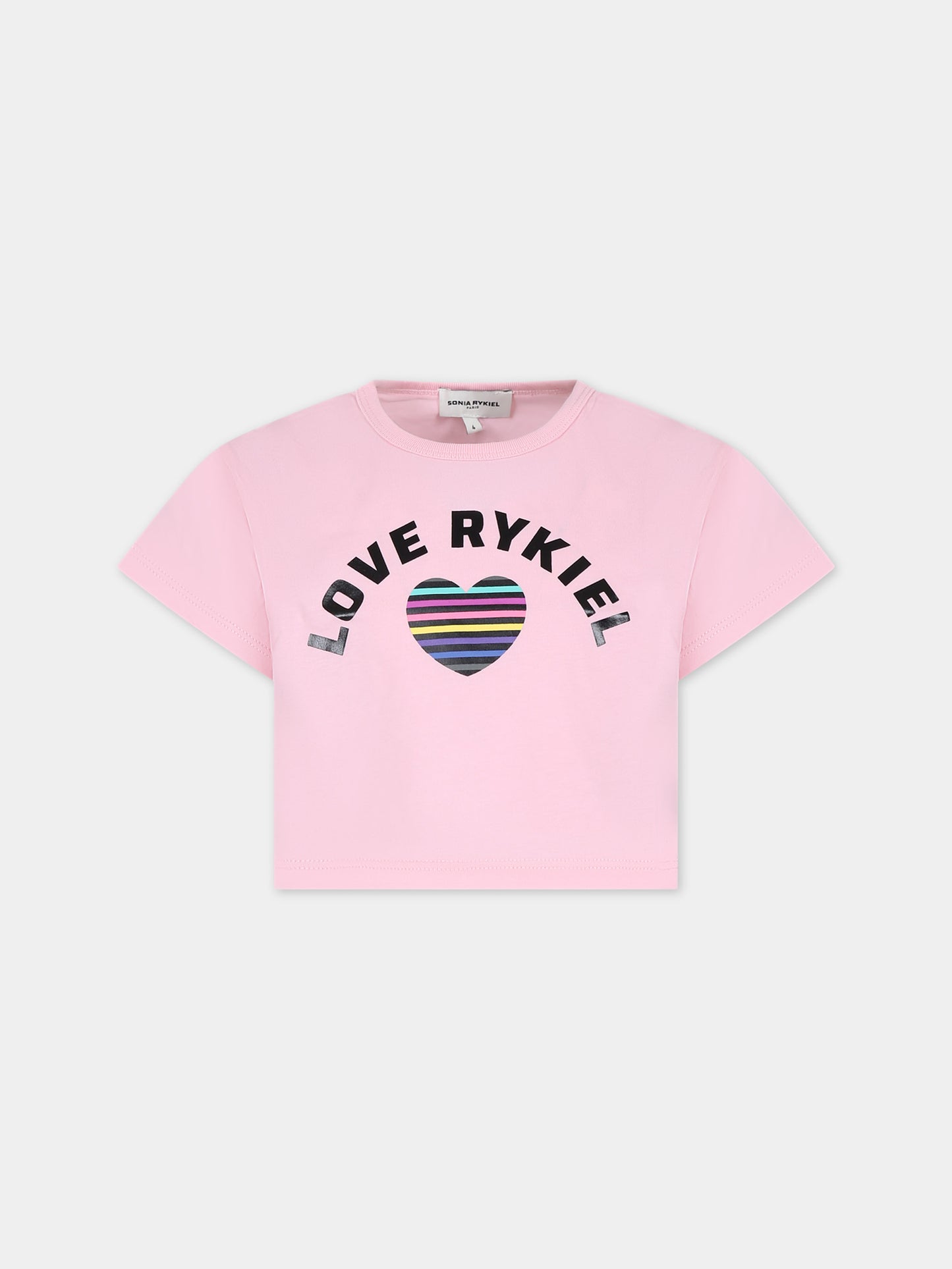 T-shirt crop rosa per bambina con logo e cuore,Sonia Rykiel Paris,A15015 45T