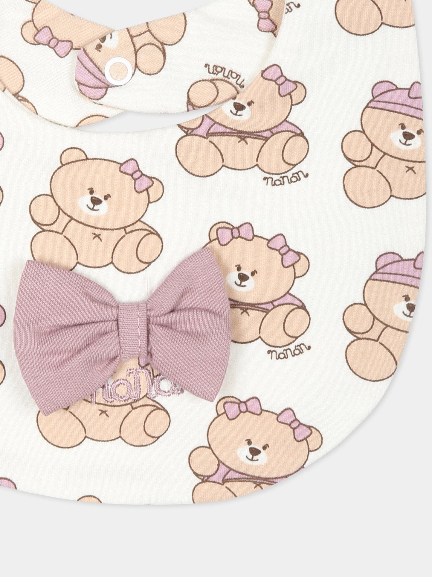 Bavaglino avorio per neonata con orso,Nanan,I24478B
