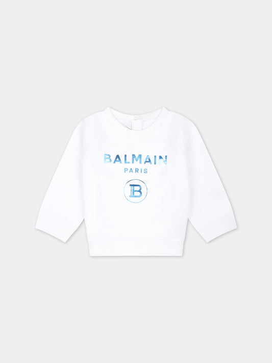 Felpa bianca per neonati con logo,Balmain Kids,6Q4A20 Z0001 100AZ
