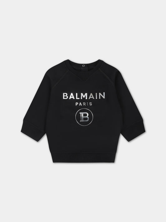 Felpa nera per neonati con logo,Balmain Kids,6Q4A20 Z0001 930AG