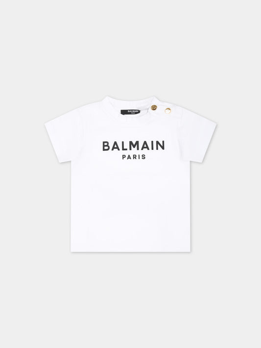 T-shirt bianca per neonati con logo,Balmain Kids,6Q8891 J0006 100NE