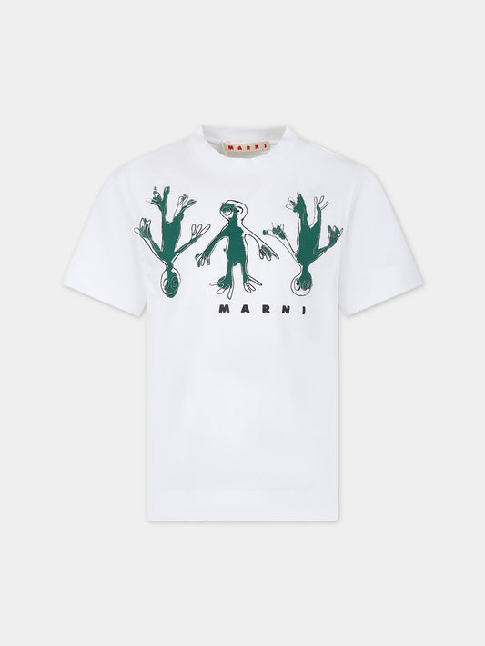 T-shirt bianca per bambini con logo e stampa,Marni Kids,M01065 M00H7 MT166U 0M100