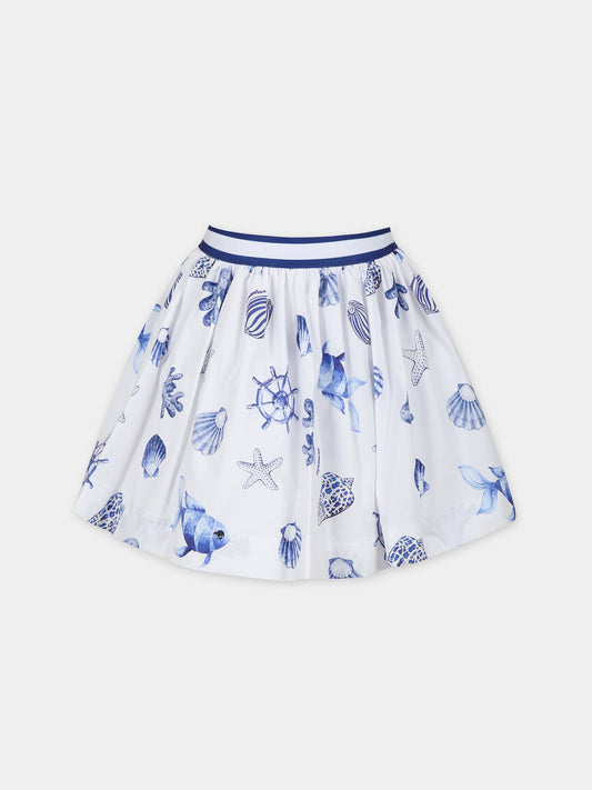 Gonna bianca per bambina con stampa conchiglie,Monnalisa,11C703 3668 9954