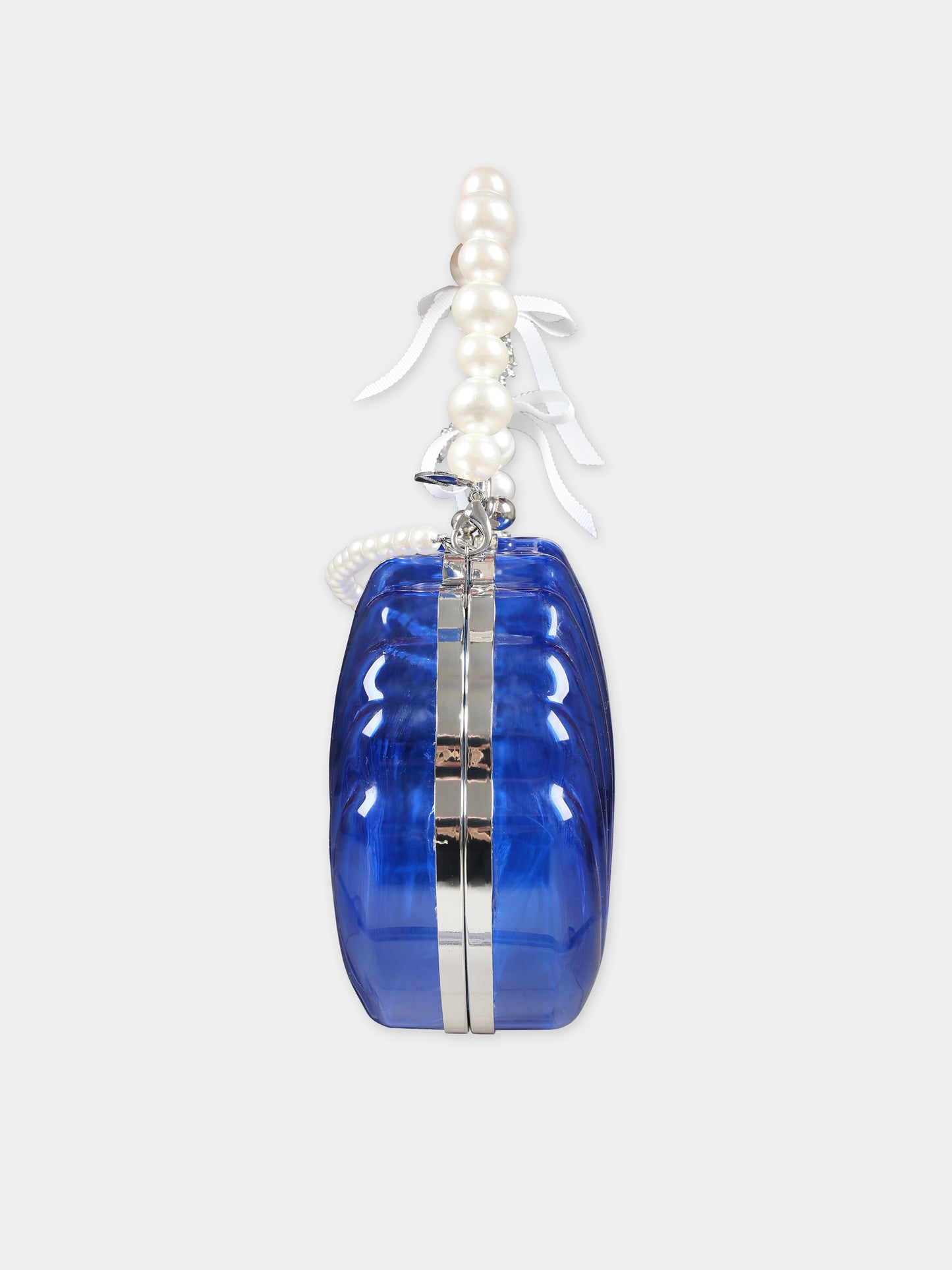 Borsa blu per bambina con perle e conchiglie,Monnalisa,19C007 3717 0054