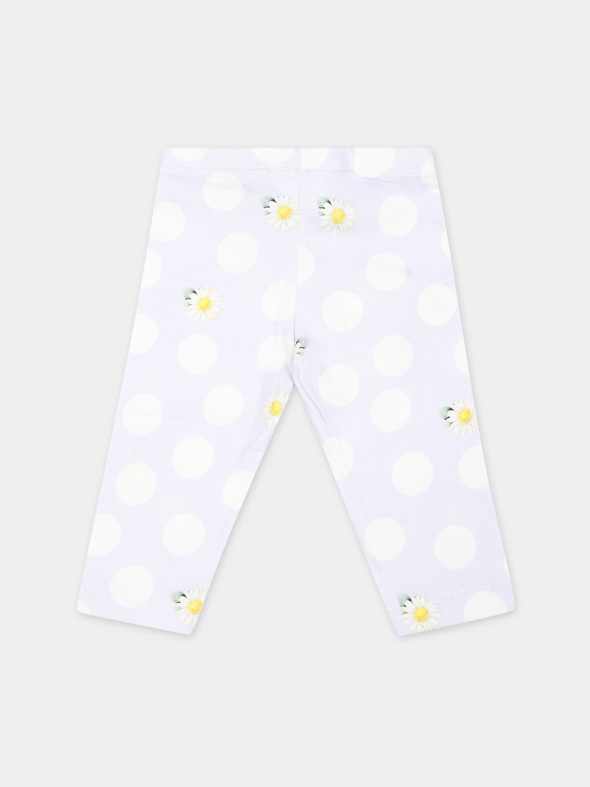 Leggings viola per neonata con pois e margherite,Monnalisa,31C414 3612 0065