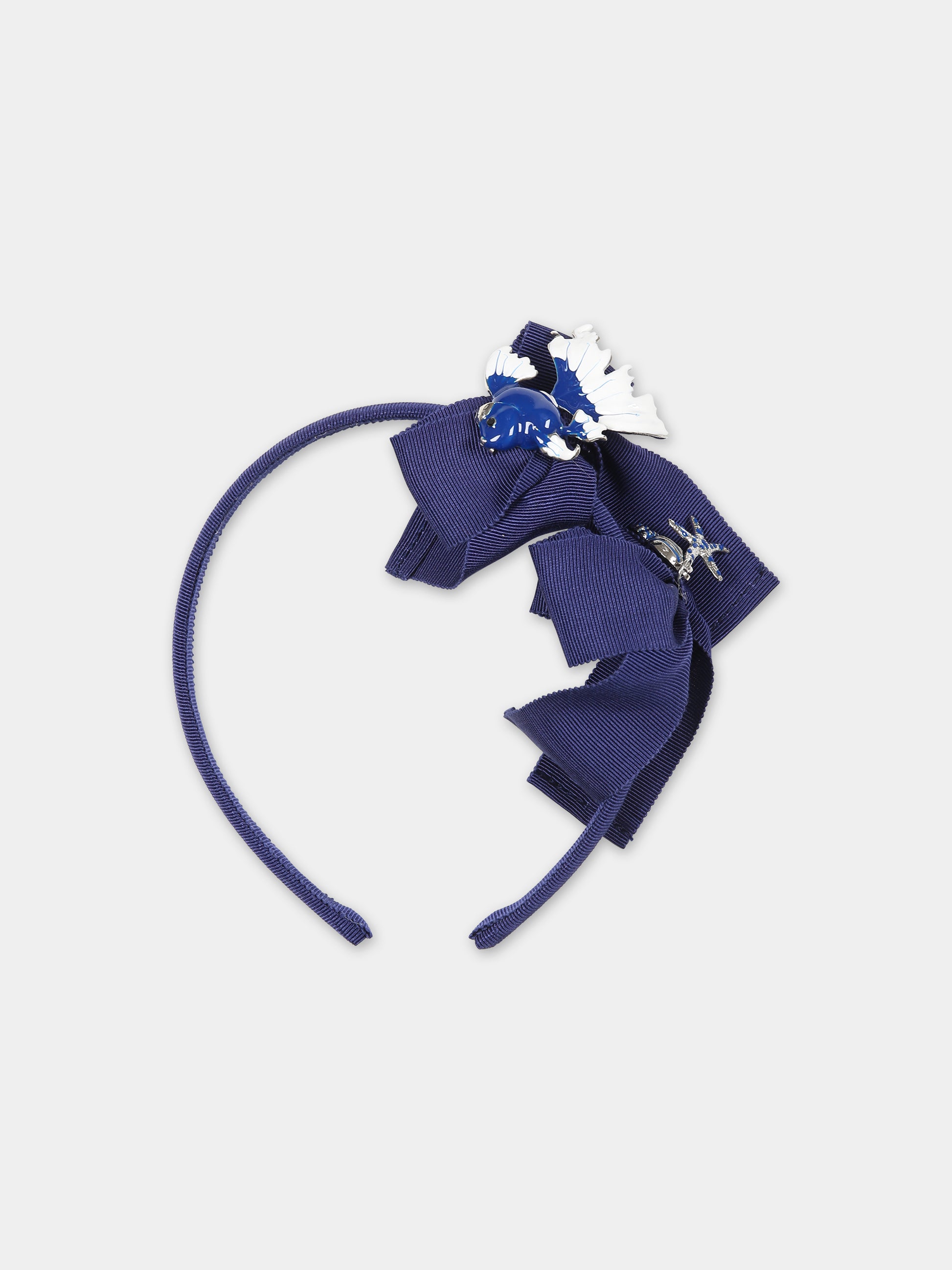 Cerchietto blu per bambina con fiocchi,Monnalisa,19C012 3777 0054