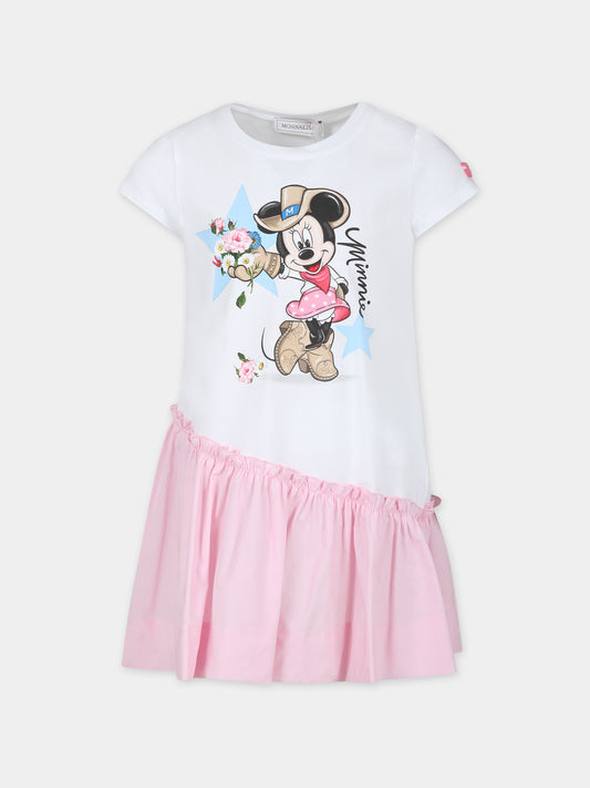 Vestito bianco per bambina con stampa Minnie,Monnalisa,11C905 3201 9990