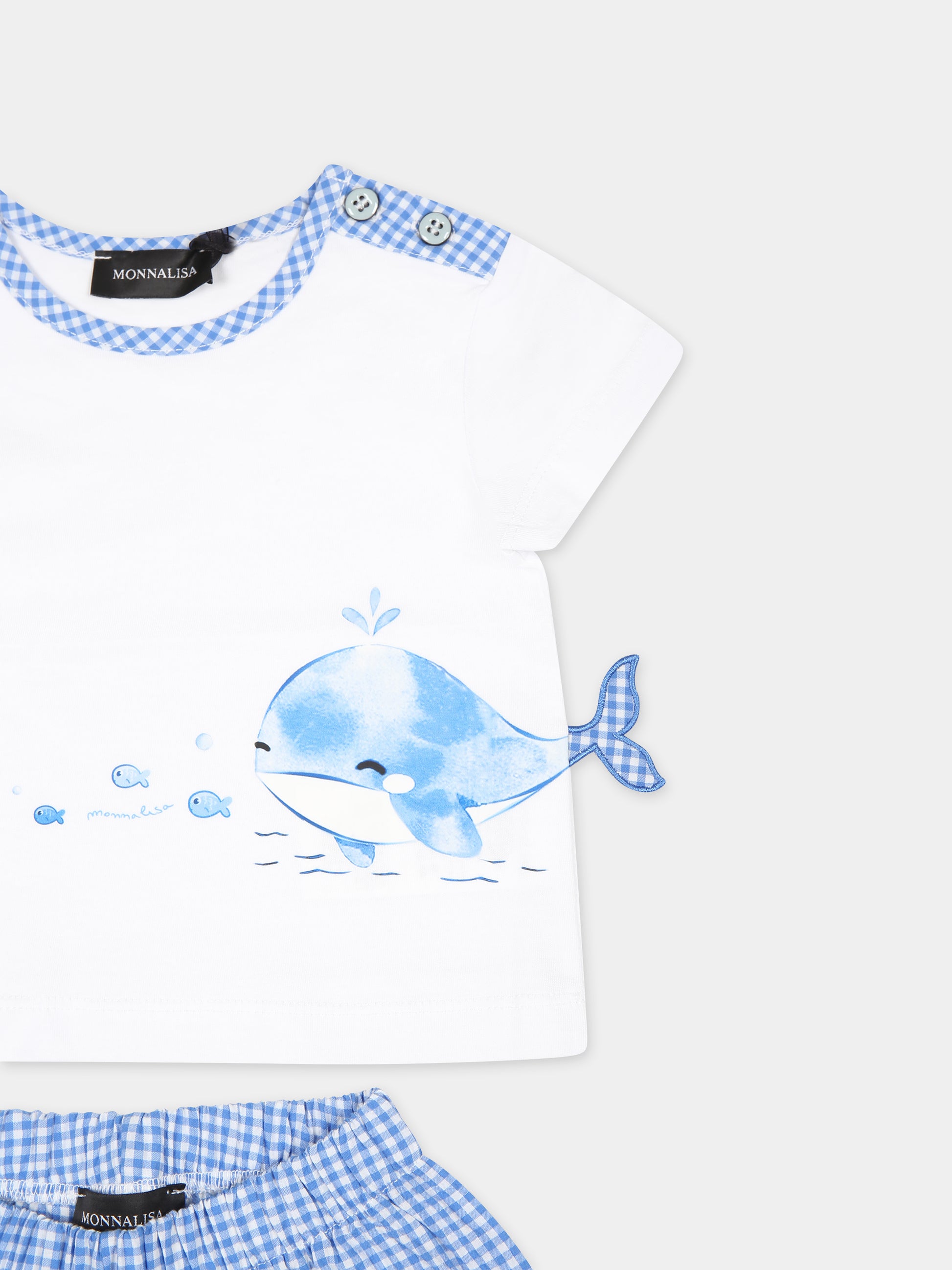 Completo bianco per neonato con stampa balena,Monnalisa,22C505 3003 9954
