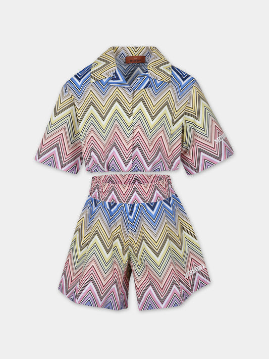 Completo multicolor per bambina con motivo chevron,Missoni,MU3A40 P0388 999