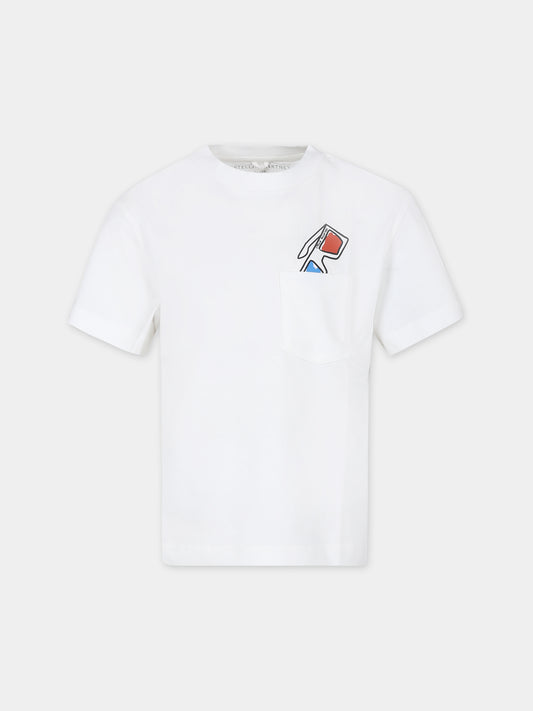T-shirt avorio per bambino con stampa occhiali,Stella Mccartney Kids,TU8Q51 Z0434 101