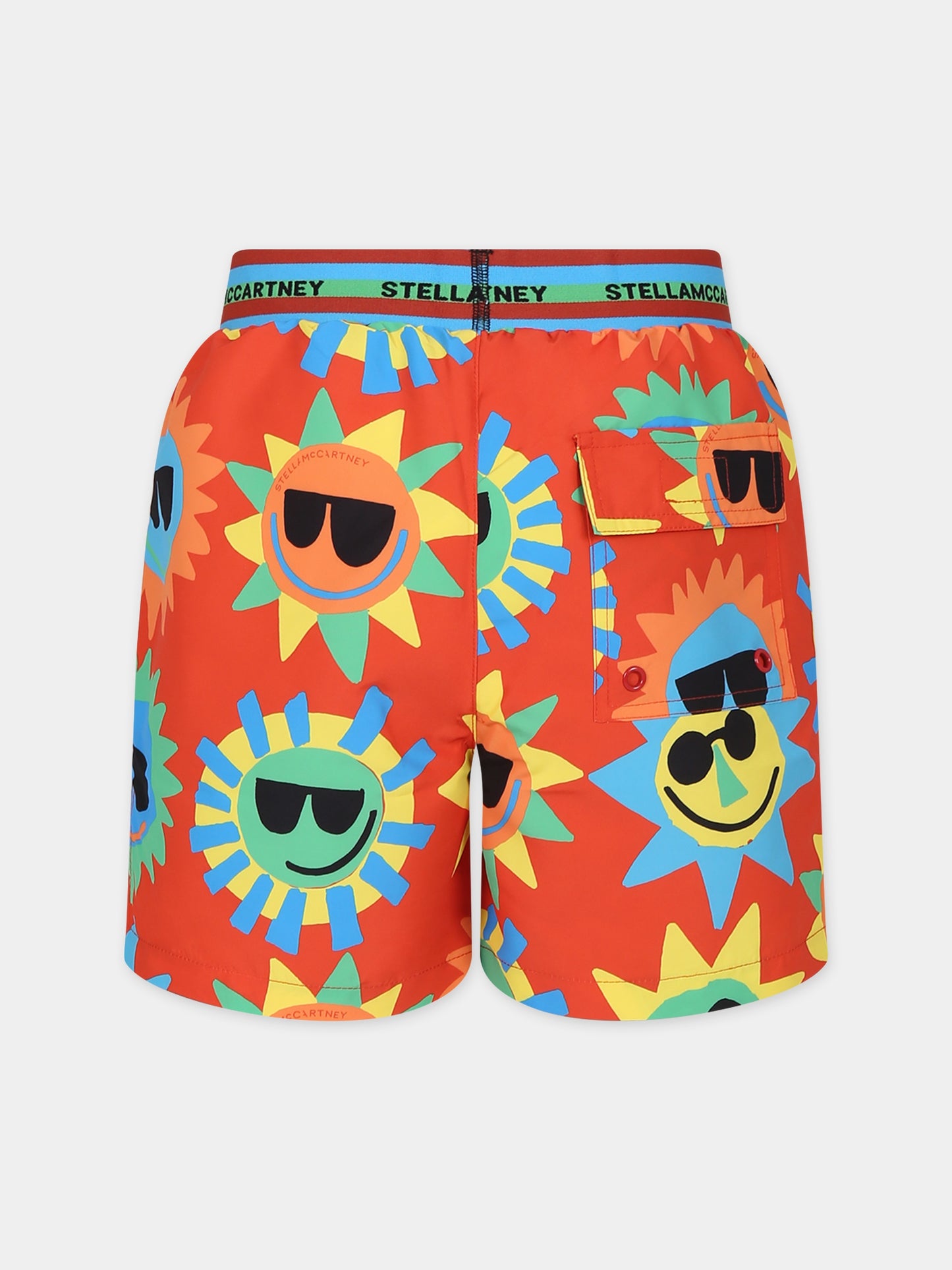 Boxer mare rosso per bambino con stampa sole,Stella Mccartney Kids,TUCP59 Z1706 421