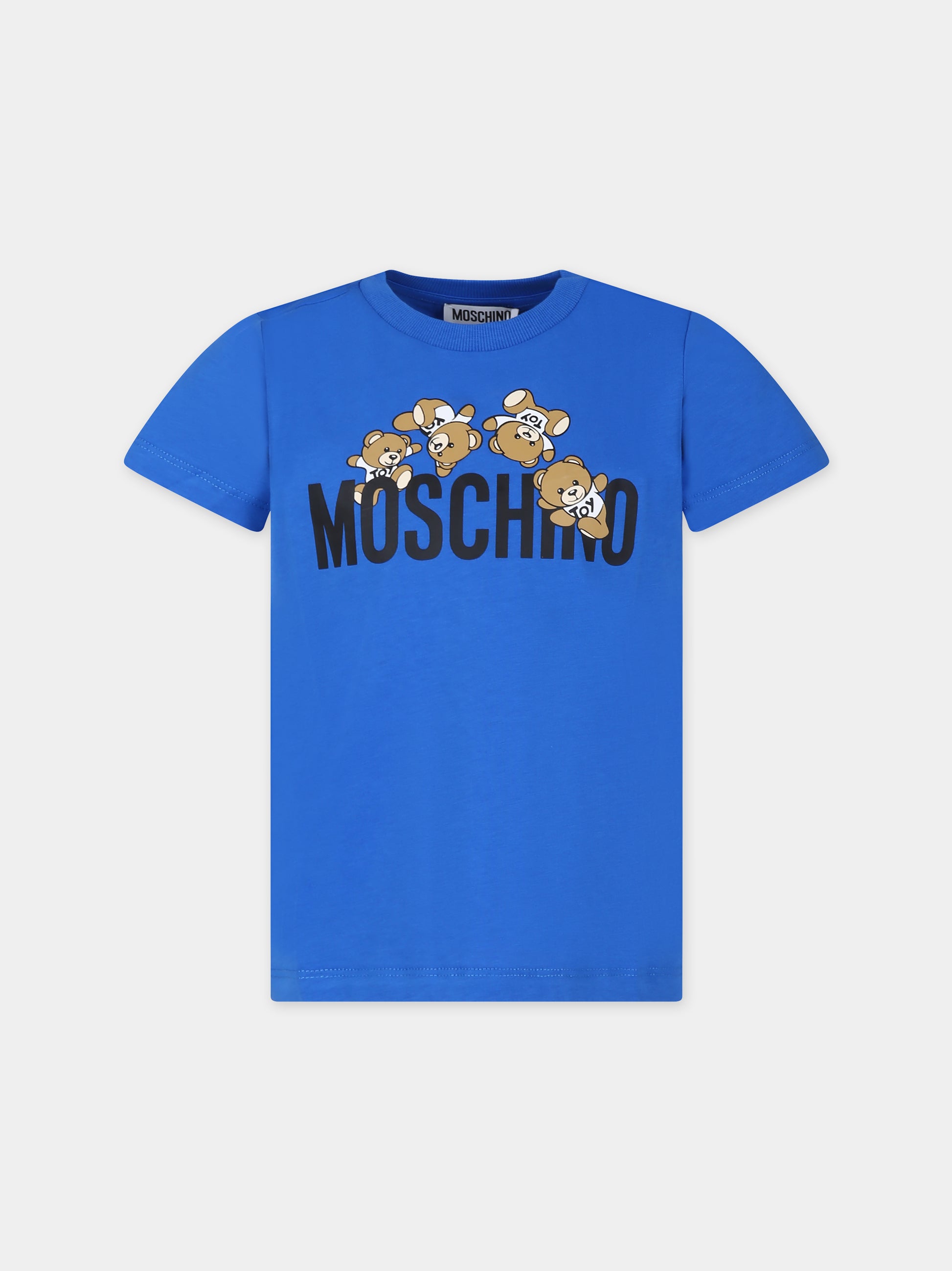 T-shirt blu per bambini con Teddy Bears e logo,Moschino Kids,HMM04K LAA03 40289