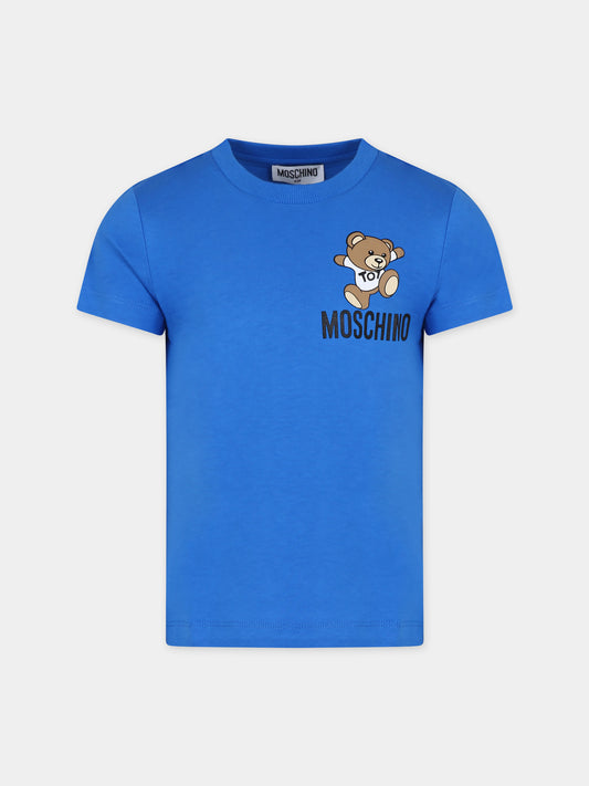 T-shirt azzurra per bambini con Teddy Bear e logo,Moschino Kids,HUM04K LAA02 40289