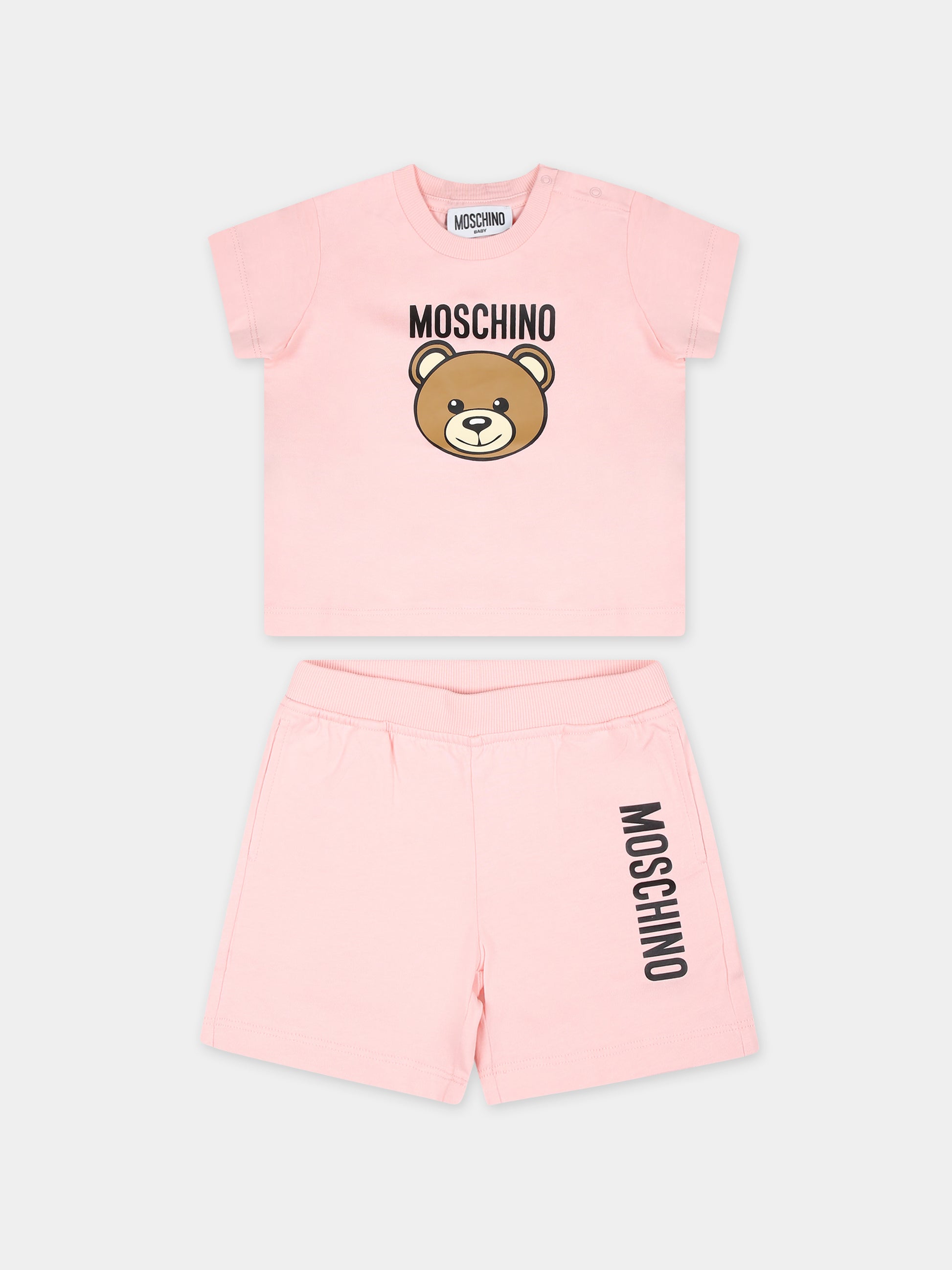 Completo rosa per neonata con Teddy bear e logo,Moschino Kids,MRG00M LAA02 50209