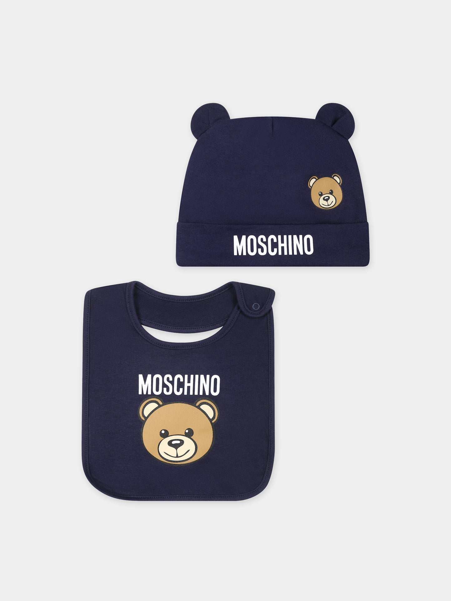 Set blu per neonato con Teddy Bear e logo,Moschino Kids,MUY06Q LCA19 40016