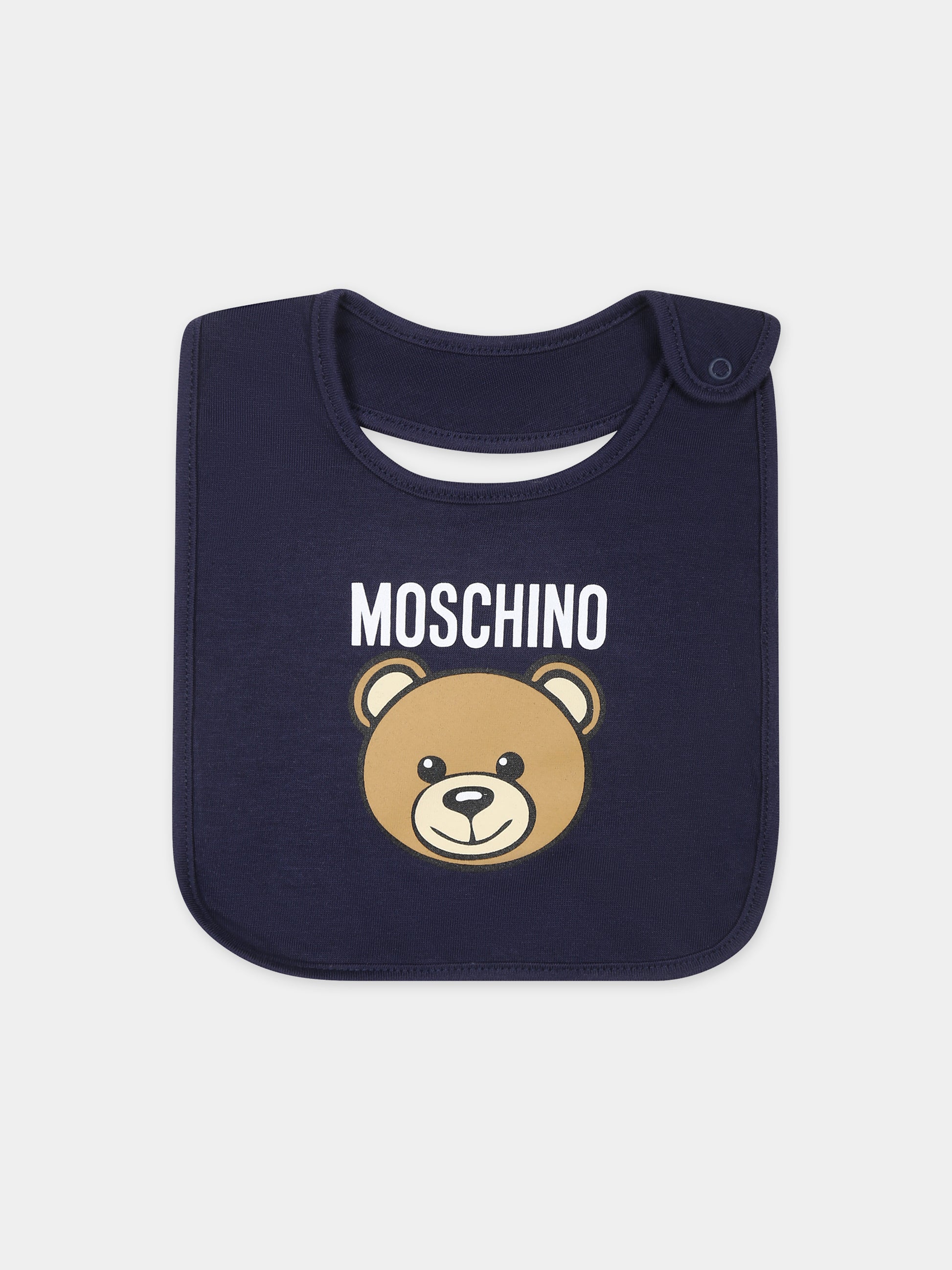 Set blu per neonato con Teddy Bear e logo,Moschino Kids,MUY06Q LCA19 40016