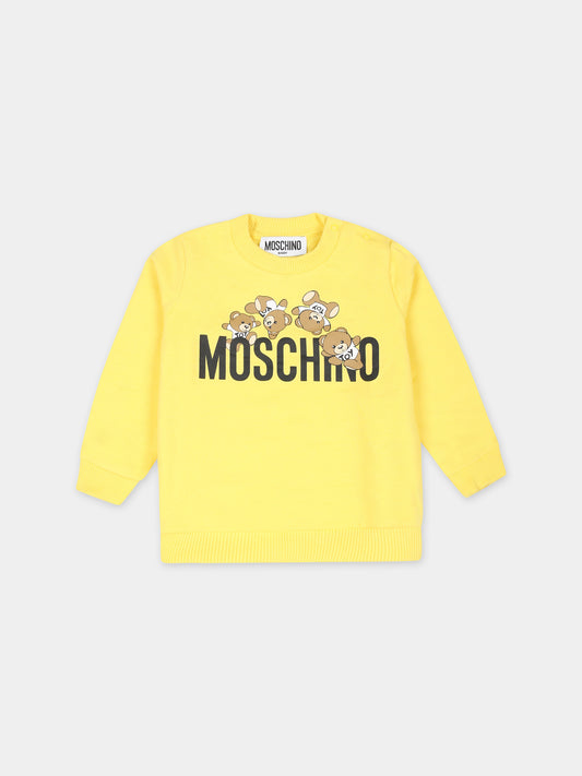 Felpa gialla per neonati con Teddy Bears,Moschino Kids,MZF04Q LCA19 50162