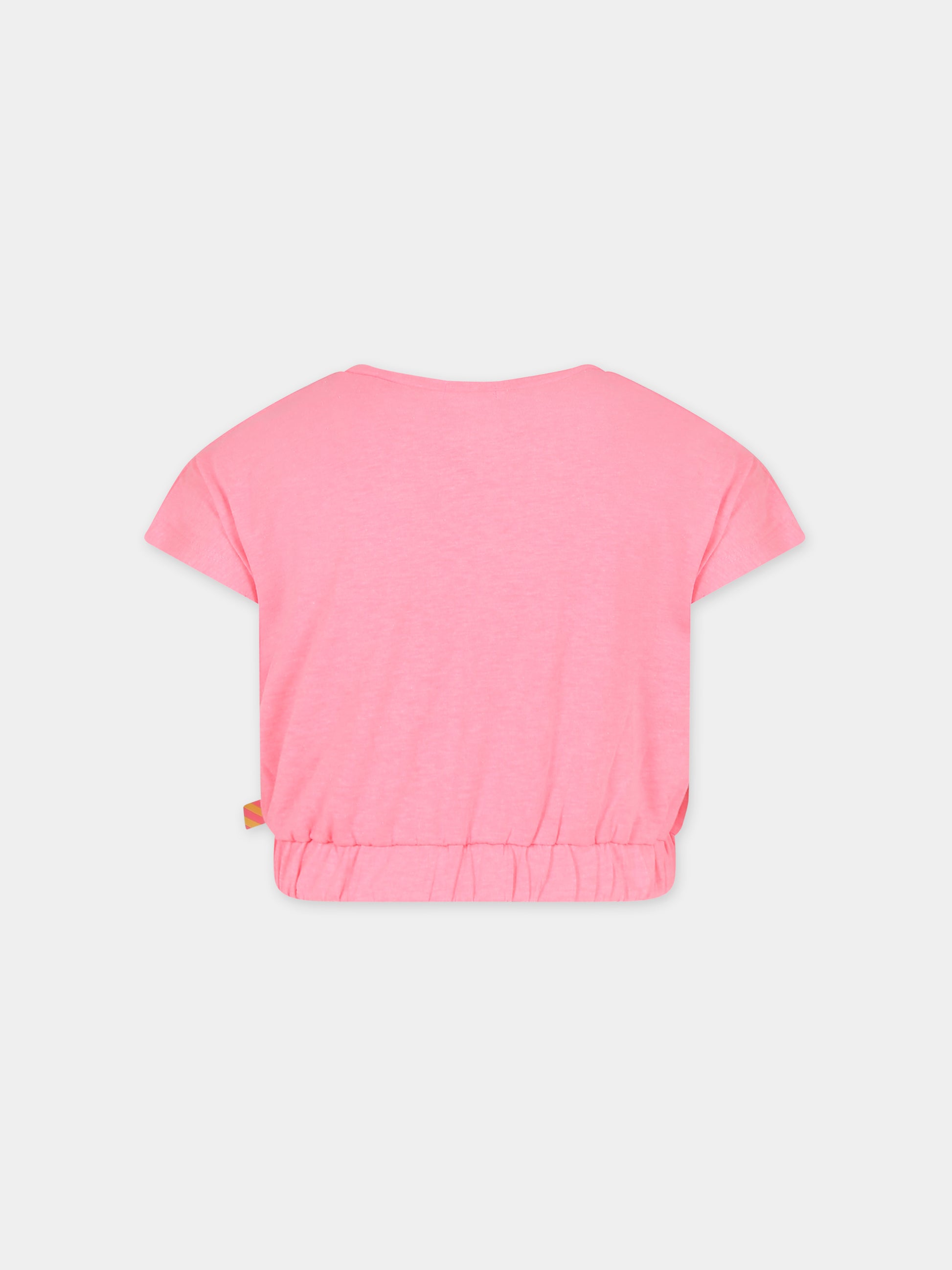 T-shirt crop fucsia per bambina con cuore e logo,Billieblush,U20350 499