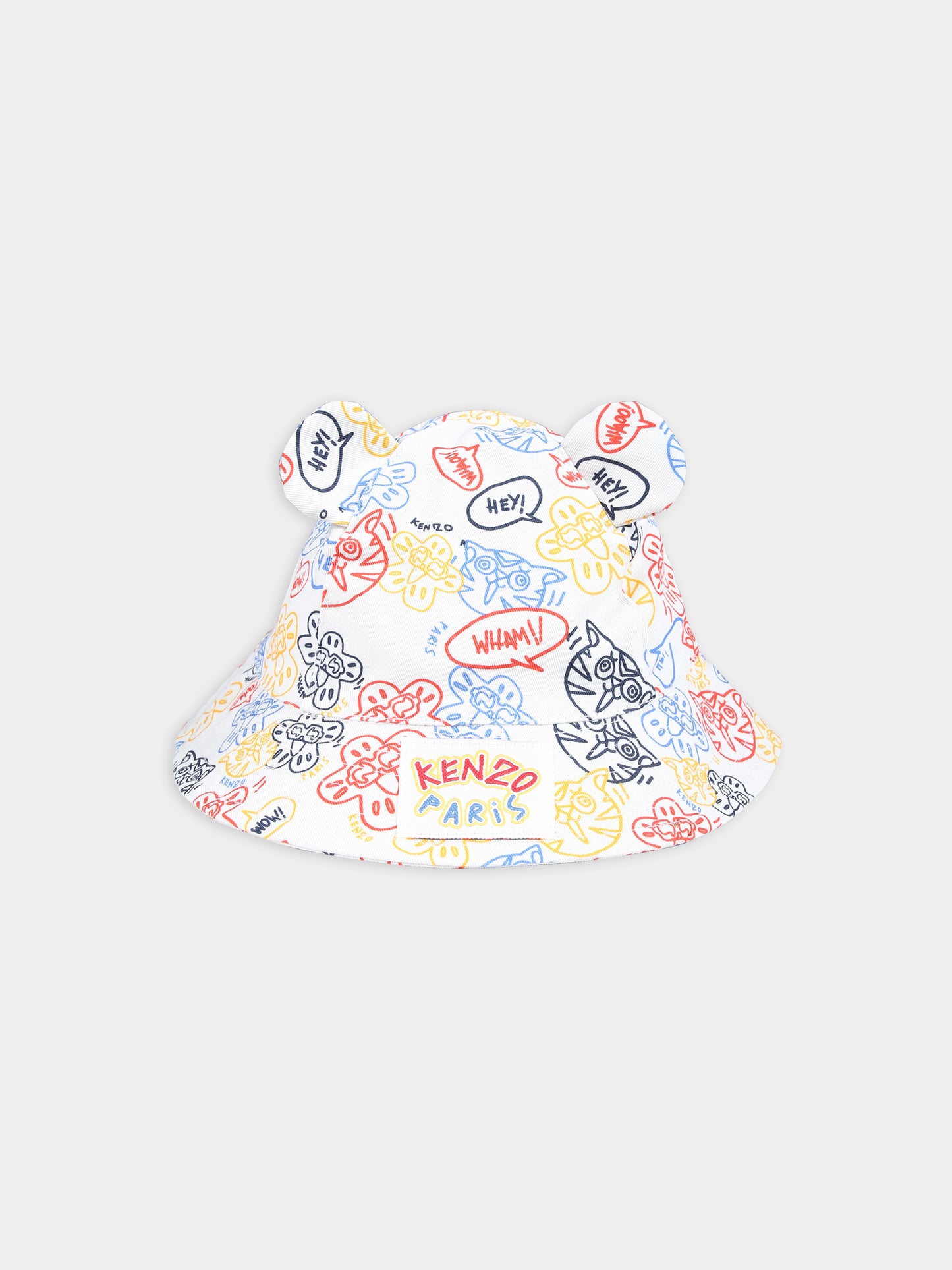 Cloche avorio per bambina con stampa e logo,Kenzo Kids,K60017 12P