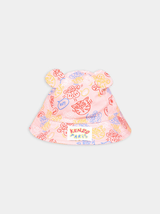 Cloche rosa per bambina con stampa e logo,Kenzo Kids,K60017 43G