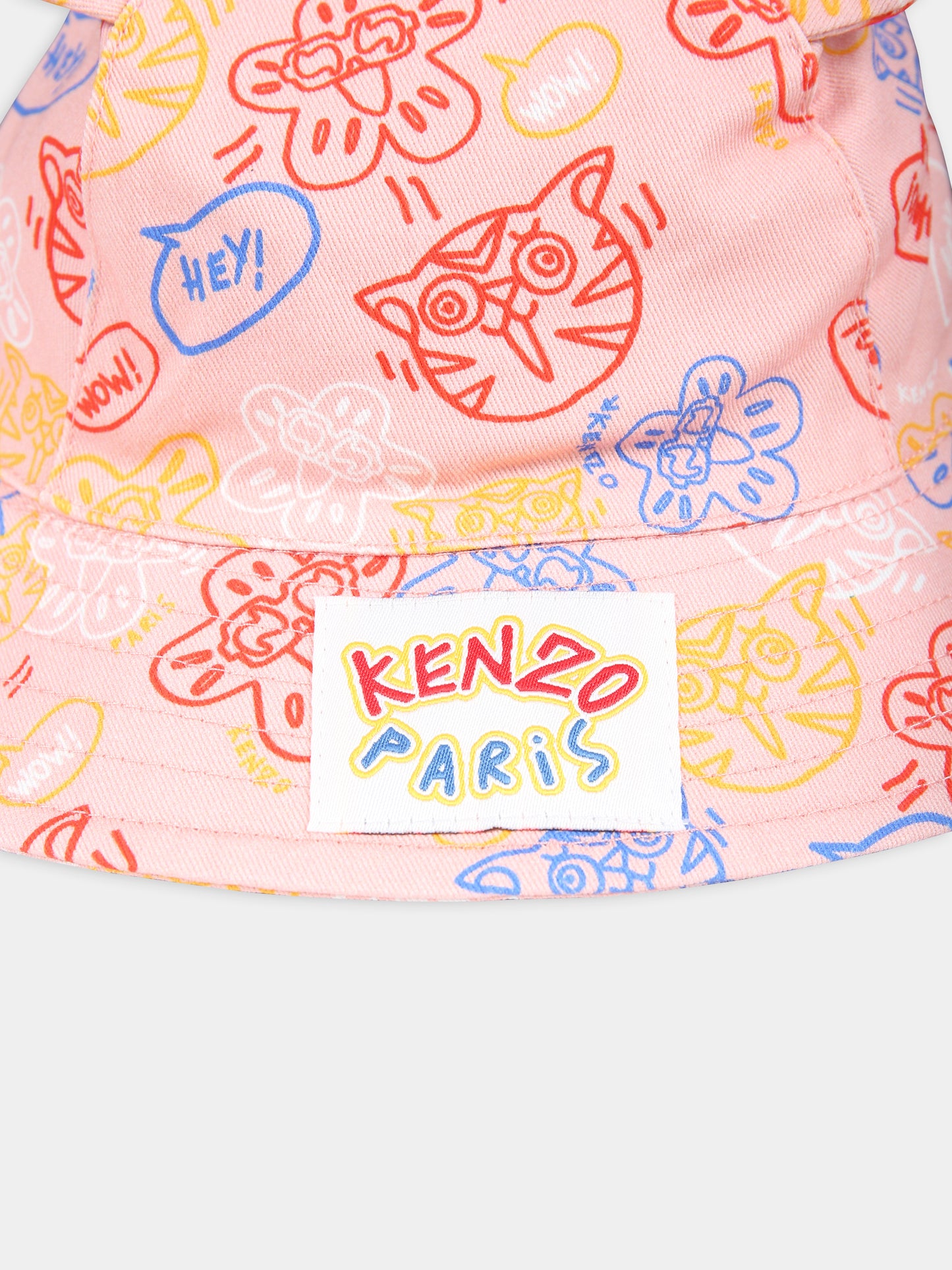 Cloche rosa per bambina con stampa e logo,Kenzo Kids,K60017 43G