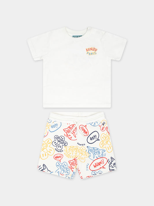 Completo avorio per neonato con stampa e logo,Kenzo Kids,K60140 12P