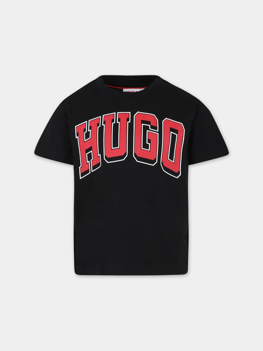 T-shirt nera per bambino con logo,Hugo,G00142 09B