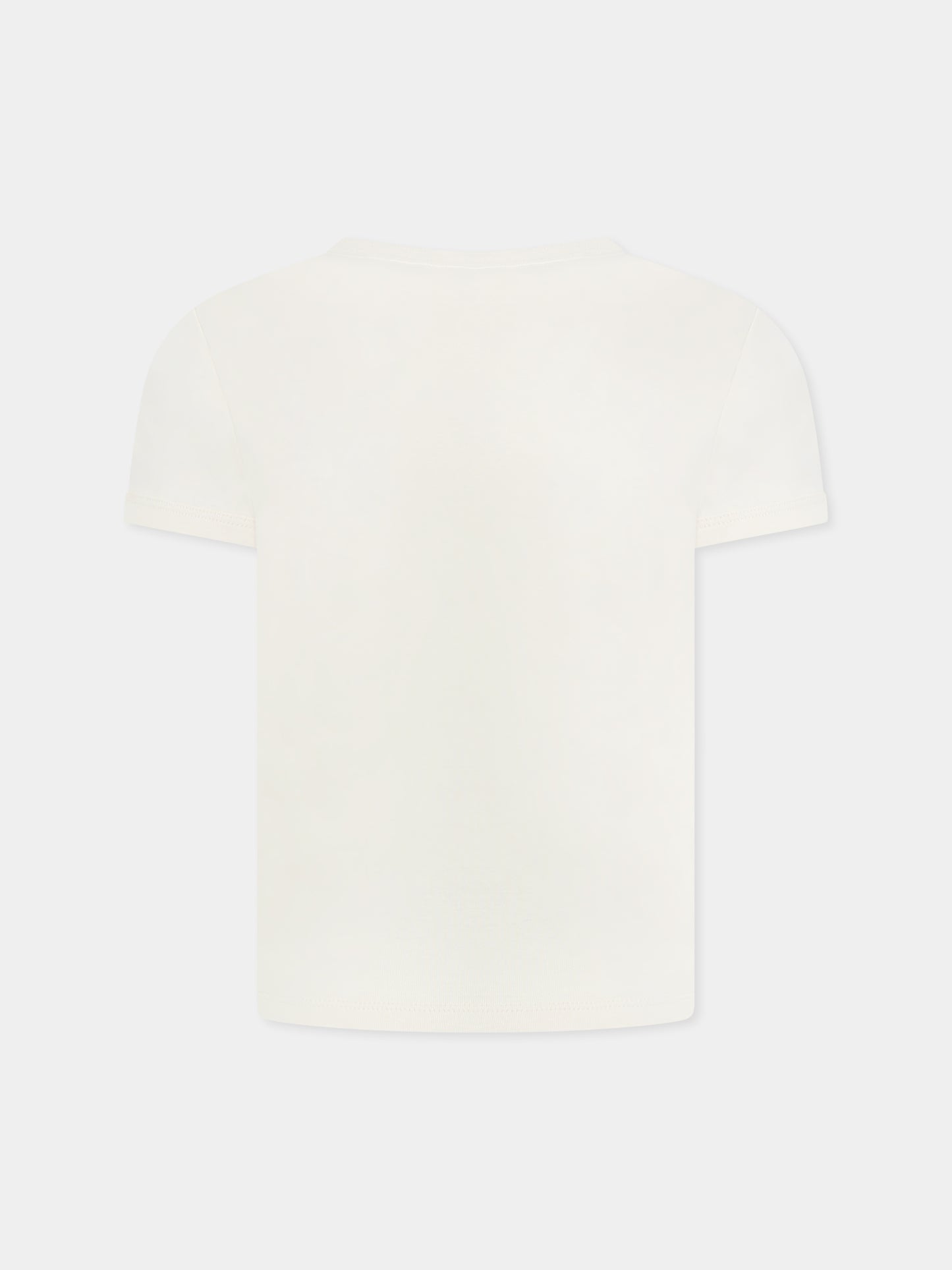 T-shirt avorio per bambini con logo e gatti