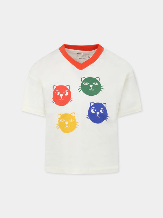 T-shirt avorio per bambini con gatti