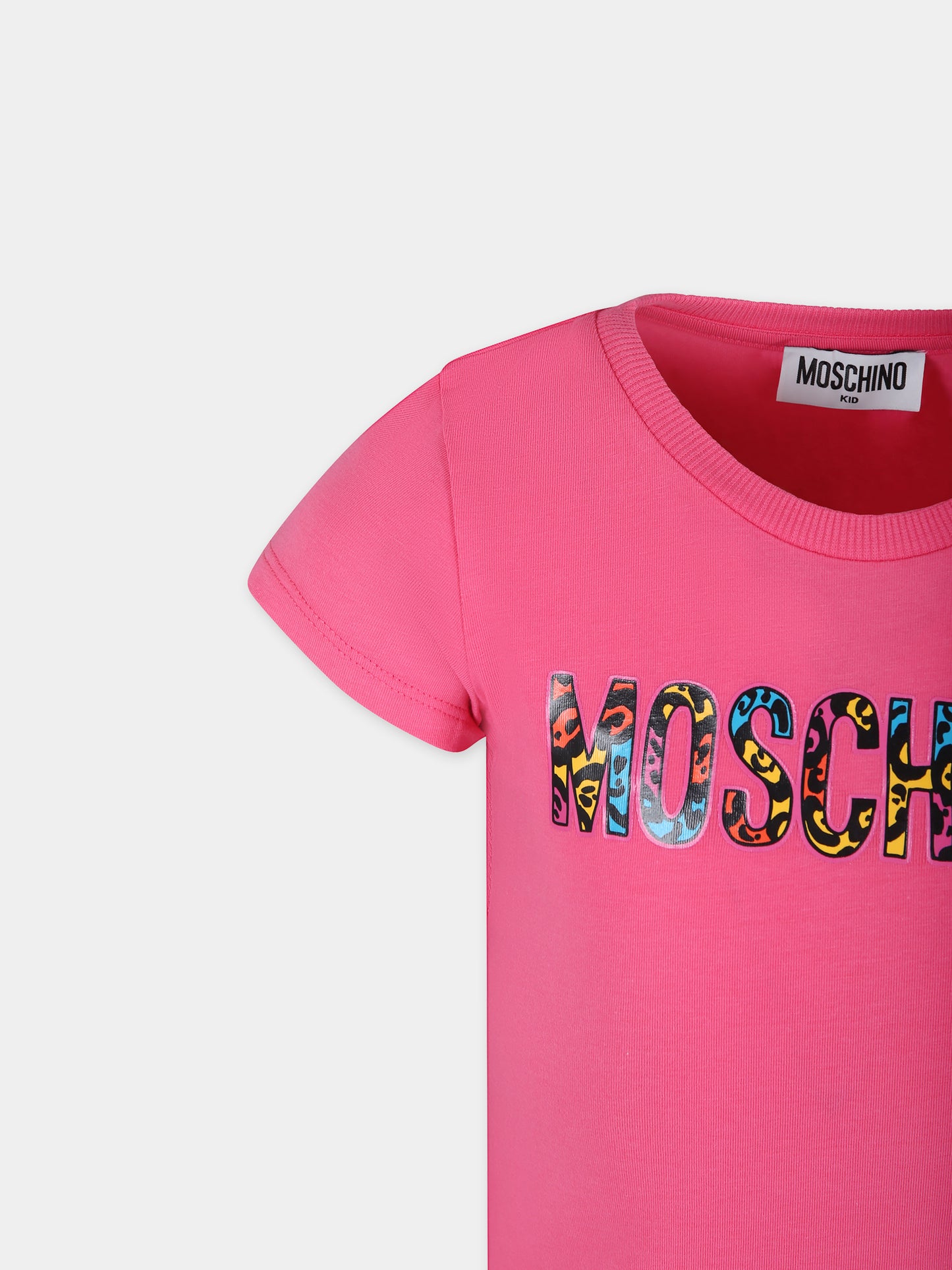 T-shirt crop fucsia per bambina con stampa logo,Moschino Kids,HDM06B LBA00 50580