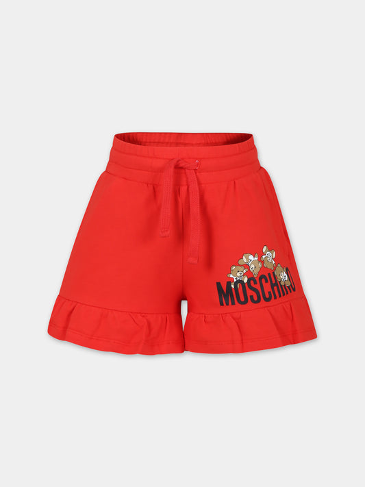 Shorts rossi per bambina con Teddy Bears e logo,Moschino Kids,HDQ014 LDA00 50109